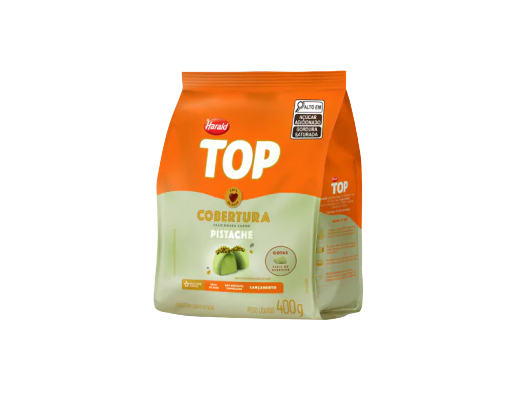 CHOCOLATE COBERTURA PEQUENO GOTAS PISTACHE TOP HARALD 400 G (CX 10 PCT)